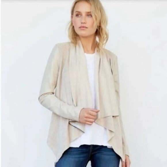 BlankNYC Style #30M-9027 Neutral beige Vegan LEATHER DRAPED Long Sleeve JACKET - Picture 11 of 11